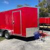 Enclosed Cargo trailers red silver trim side door