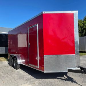 Enclosed Cargo Trailer red Side door silver trim