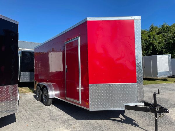 Enclosed Cargo Trailer red Side door silver trim