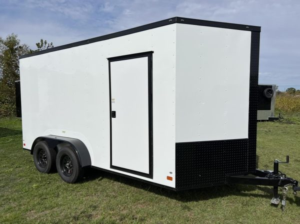 Enclosed Cargo Trailer white black trim side door
